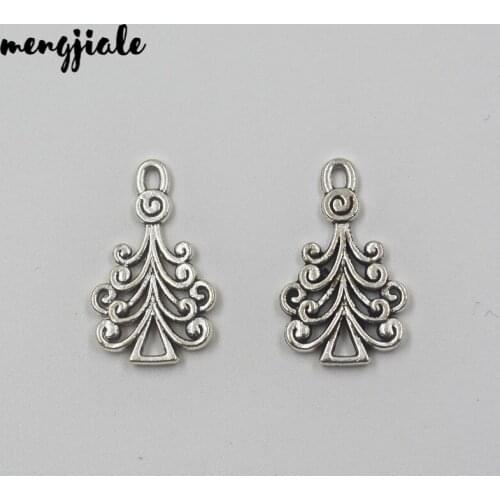 25pcs Antique Silver Charm Christmas Tree pendant for Necklace Pendant Jewelry Accessories 23*14mm