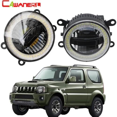 Cawanerl For Suzuki Jimny FJ 1998-2014 Car 3000LM LED Bulb Fog Light + Daytime Running Lamp DRL Angel Eye 12V Accessories