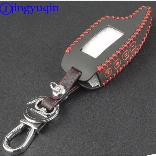 Jingyuqin Hand-stitched leather 4 Buttons Car-Styling M5 M100 Keychain Key Cover Case For Scher-Khan Magicar 5/100 LCD Remote