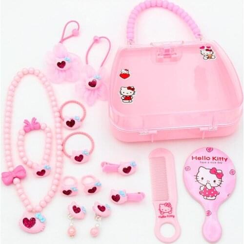 Sanrio hello kitty Children Necklace Jewelry Set Cute Necklace Bracelet Hairpin Hair rope Girl Ring Comb Mirror Ear Clip