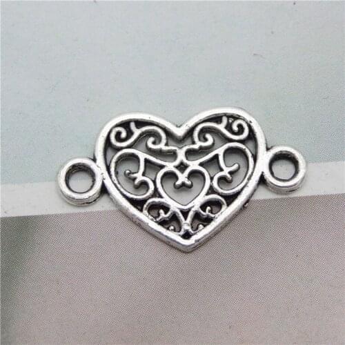Julie Wang 20PCS Hollow Heart Shape Connector Antique Silver Color Alloy Bracelet Pendant Jewelry Making Metal Accessory