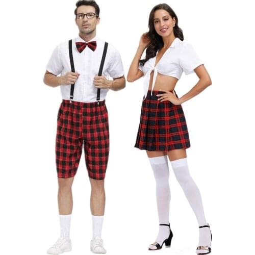 New Mens Womens Sexy British Plaid Student Uniform Nightclub Party Cosplay Costume