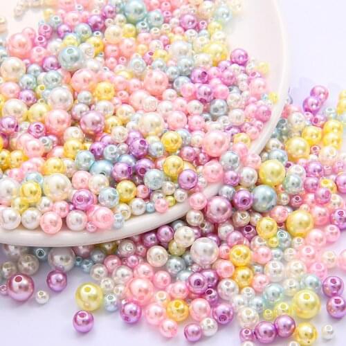 150Pcs Mix 3/4/5/6/8mm Round Imitation Rainbow Color Plastic ABS Pearl Beads For DIY Earring Headwear Necklace Jewelry Making