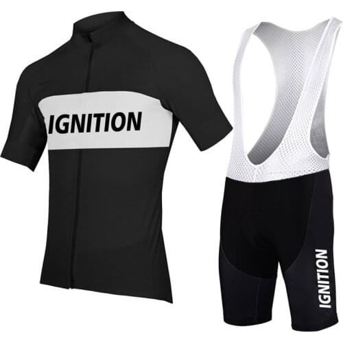 IGNITION Summer Cycling Jersey Sets Black Bike Clothing Wear Bib Shorts Gel pad Maillot Ciclismo
