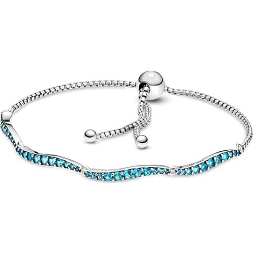 Lomeo 100% 925 Silver 2021 Summer New Original LOGO High Quality Blue Wave Slider Bracelet Suitable for DIY Ladies Jewelry