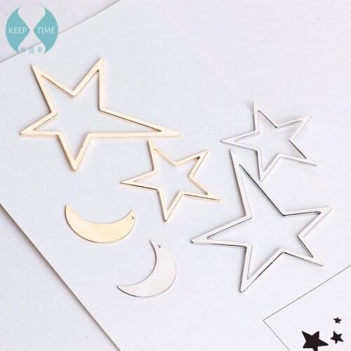 Copper DIY hollow pointed star moon earrings earrings ear clips handmade ear jewelry accessories materials pendants