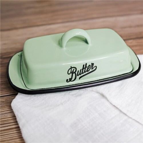 Nostalgic Enamel Snack Plate with Cover Household Butter Box Tableware Cheese Storage Tray