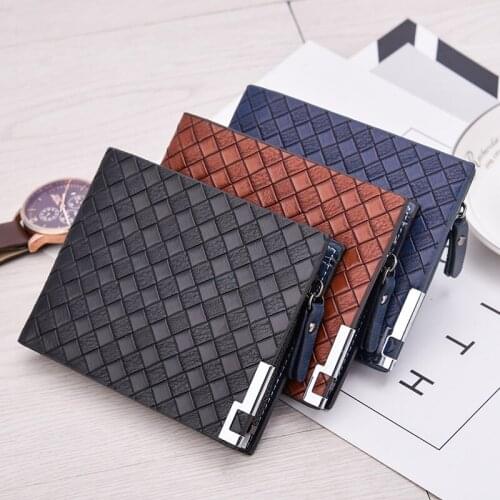 New arrival Zipper Coin bag wallet men leather purse Braided pattern short leather male wallets card holder purse