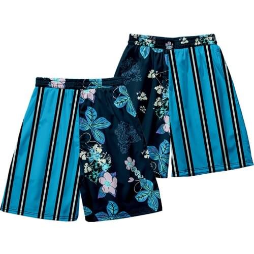 New Men Hot Sale Blue Floral Striped Patchwork Beach Shorts High Quality Bottoms Elastic Waist Fashion Boardshorts Plus Size 6XL