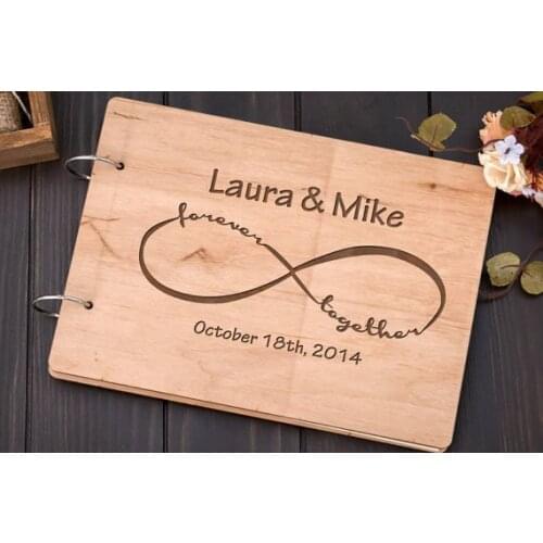 Personalized Infinity alternative Rustic wedding guest album book engraved Wooden guestbooks Reception party decorations