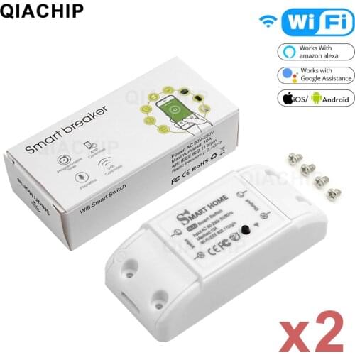 QIACHIP 2pcs Remote APP Control WiFi Smart Light Switch Universal Breaker Timer Wireless Works with Alexa Google Home Smart Home