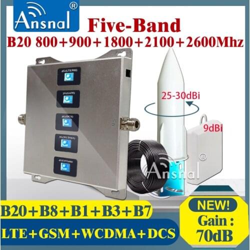 B20 800 900 1800 2100 2600Mhz Five-Band CellPhone Repeater GSM 2g 3g 4g Network Signal Booster 4G Cellular Amplifier GSM UMTSLTE