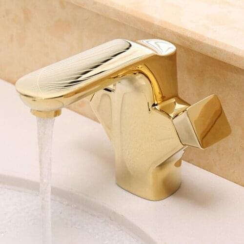 Vidric luxury basin tapsBathroom faucet full copper basin gold-plated antique faucet double handle single hole hot cold faucet