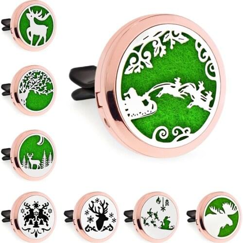 Rose Gold Color Christmas Reindeer Santa Claus 30mm Magnet Open Essential Oil Car Vent Clip Perfume Diffuser Locket Free 10 Pads