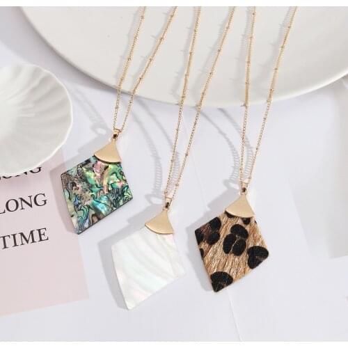 Fashion Triangle Tip Mother Pearl Abalone Sweater Chain Fanshaped Snakeskin Leopard Tassel Lines Necklaces Women