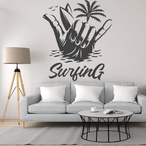 Surfing Cool Hand Sign Wall Sticker Decal Surfing Sports Home Living Room Art Decoration Removable A003136