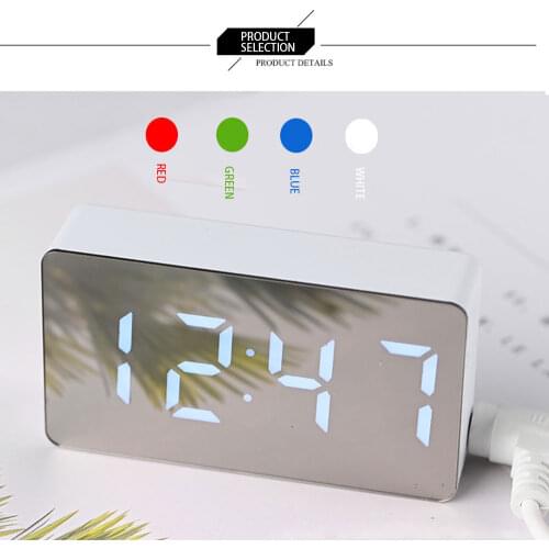 LED Mirror Digital MINI Alarm Clock Snooze Table Clock Wake Up Mute Calendar Dimmable Electronic Desktop clocks must usb work