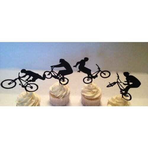 BMX Bicycle Silhouette cupcake toppers Bachelorette Hem night music Party Supplies wedding birthday baby shower party toothpicks