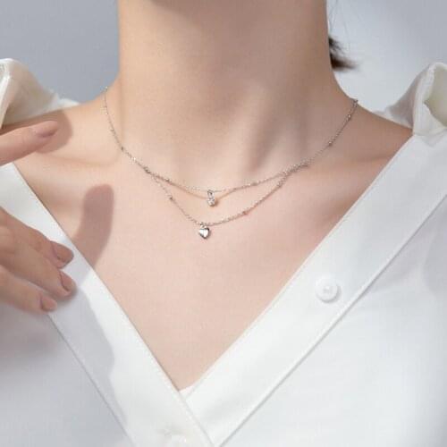 TrustDavis Real 925 Sterling Silver Double Beads Chain Star Heart CZ Choker Necklace For Women Wedding Party S925 Jewelry DA1501