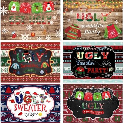 Ugly Sweater Party Vintage Backdrop Christmas Family Party Xmas Red Green Decor Kid Photography Background Photo Studio Props