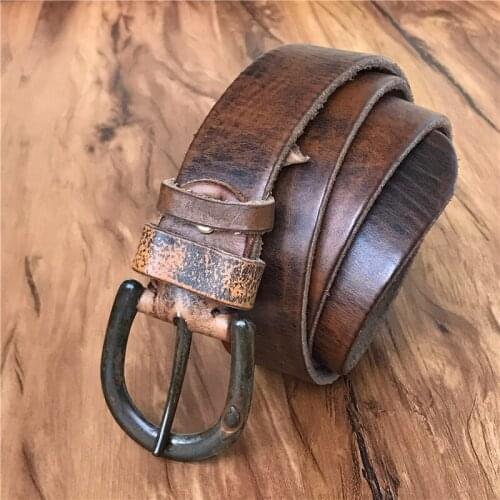 Vintage Pin Belt Buckle Cow Leather Men Belt Cowboy Retro Men Waist Belt Ceinture Homme Cinturon Hombre Retro Streap MBT0486