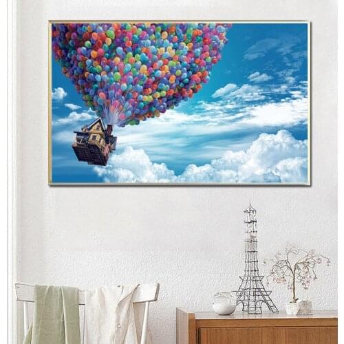 Hot Air Balloon Posters and Prints Blue Sky Romantic Wall Art Canvas Painting Home Picture Nordic Style Kids Room Decoration