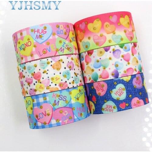 YJHSMY G-18808-878, 25 mm 5 yards Cartoon golden glitter printed grosgrain ribbon DIY headdress wedding gift packaging material
