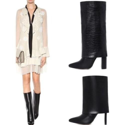 Moraima Snc Poined Toe Mid-calf Leather Boots Sexy Thin Heels Riding Boots for Woman Hot Selling Runway Shoes