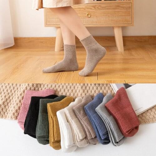 1 Pair Ladies Socks Autumn Winter Plus Velvet Thickened Warm Imitation Wool Pure Women and Man Towel Mid-Tube Terry Sock