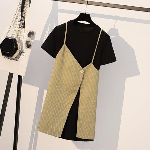 Oversized 3XL Two-Pieces Women Dress Suits Summer New Design 2021 Straight Knee-Length Elegant Office Lady Pulls Outwear Tops