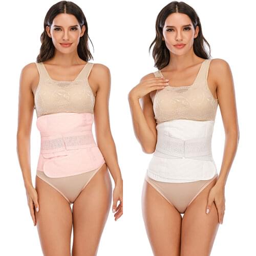 Women Body Shaper Waist Trainer Slimming Belt Shaper Slimming Girdles Firm Control Waist Trainer Cincher White and Pink Corset