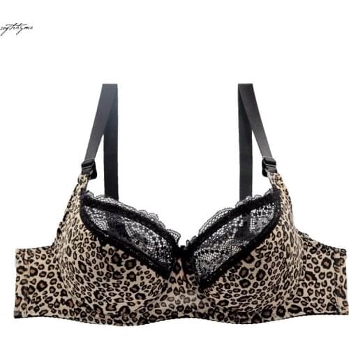 Softrhyme Womens Leopard Lace Underwear d E f G 36/80 38/85 40/90 42/95 44/100 46/105 Plus Size Full Cup Bra for Women Lingerie
