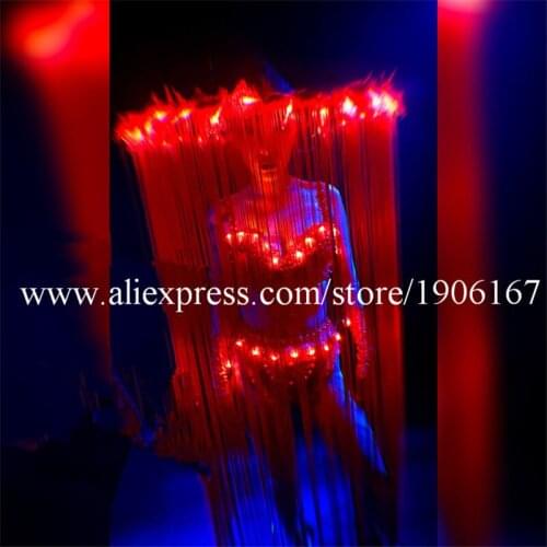 Sexy Lady Led Light Up Party Evening Dress With Hat Stage Performance TV Show Clothes Led Luminous Christmas Halloween Suit Wear
