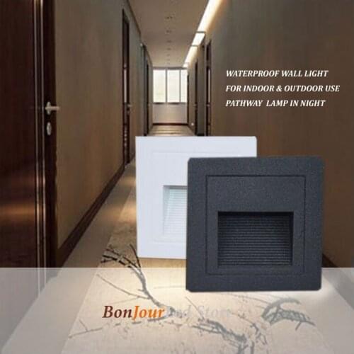 10pcs/lot Free Shipping 1W LED White/Black Square Walkway Step Stair Wall Corner Lamp Waterproof