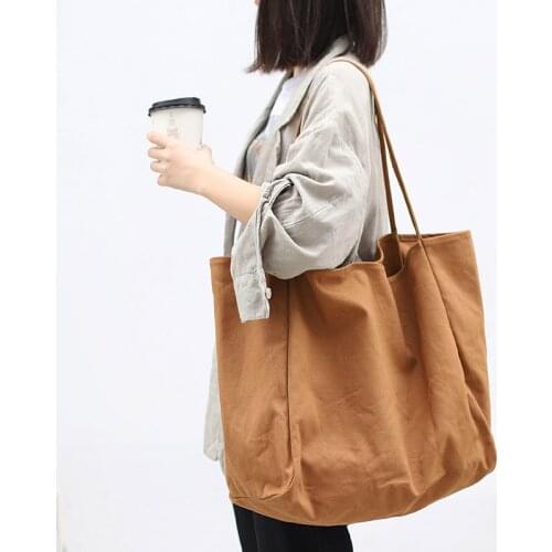 2020 fashion pack Simple large-capacity shopping bag tie literary canvas shoulder bag casual retro solid color handbag