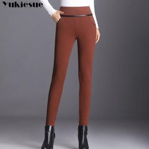 2020 winter warm thick fleece PU skinny leggings womens pants female high waist pnecil for women trousers woman Plus size