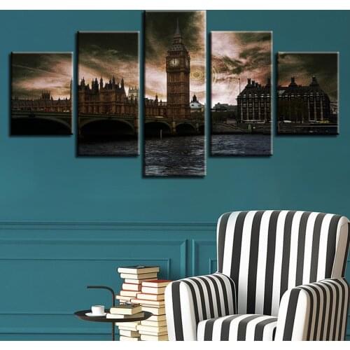 Wall Art Vintage London Clock Tower Seal Pictures 5 Pieces Art Paintings Canvas HD Prints Posters Home DecorNo Frame