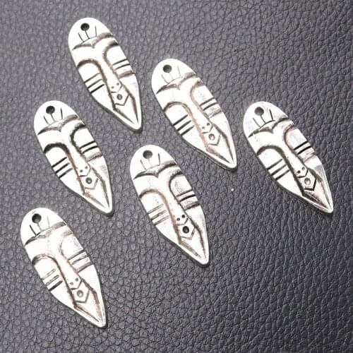 6pcs Silver Plated Abstract Retro Mask Charms Necklace Earrings Pendant DIY Jewelry Handicraft Making 40*15mm A2244