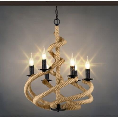 American loft retro industrial creative personality Restaurant coffee bar living room Hemp rope Wrought iron chandelier