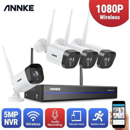 ANNKE 8CH 1080P FHD Wi-Fi Wireless NVR CCTV System 4PCS IP Camera WIFI Outdoor Waterproof CCTV Security Camera Surveillance Kits
