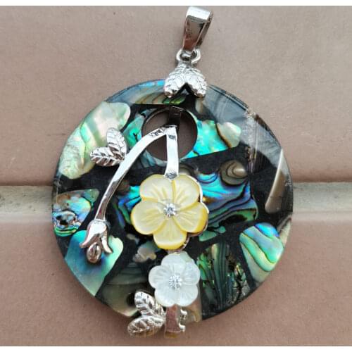 Free shipping Fashion Jewelry New Zealand Abalone Shell Round Flower Art Pendant Bead MC9904