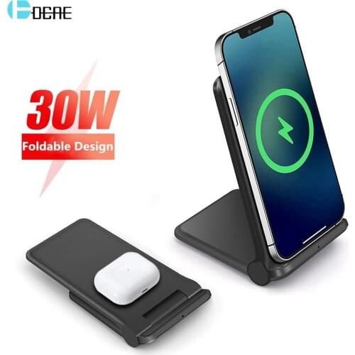 30W Folding Wireless Charger for iPhone 12 Mini Max 11 XS XR X 8 Samsung S21 S20 S10 Qi Fast Charging Stand Pad For AirPods Pro