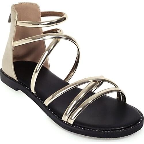 BLXQPYT 2021 Summer Shoes Woman Sandals Zipper Flat Sandalias Mujer Gladiator Beach Sandals Ladies Open Toe Big Size 34-43 999