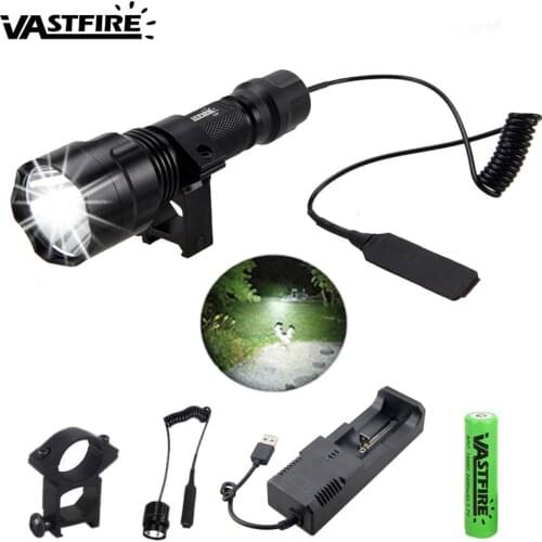 C8 4000lm T6 White Led Weapon Gun Light Green Q5 Tactical Hunting Flashlight+Rifle Scope Airsoft Mount Clip+Switch+18650+Charger