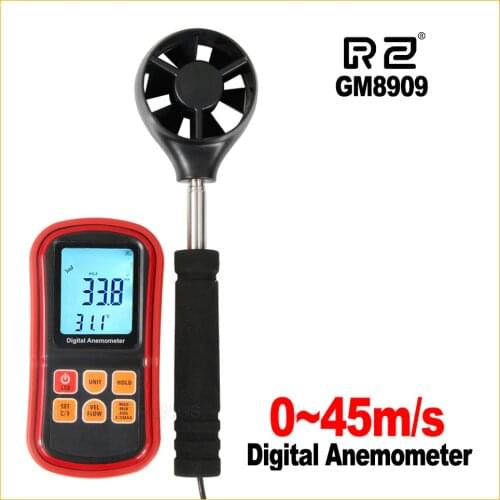 Digital Anemometer wind speed meter anemometer CFM/CMM GM8909 Air Flow instrument Gauge Temperature LCD Display