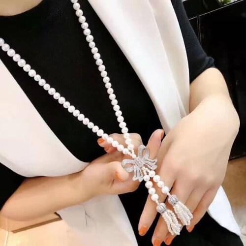 D1106 Pearl Necklace Fine Jewelry Nature Almost Round 8-9mm Fresh Water White Pearls Necklaces for Women Fine Presents