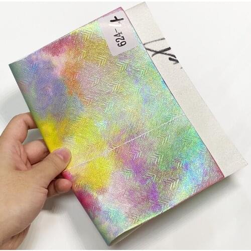 Arrow Pattern Embossed Pastel Colorful Rainbow Color PU Holographic Faux Leather for Shoe/Bag/Earring/Clothing/Decoration