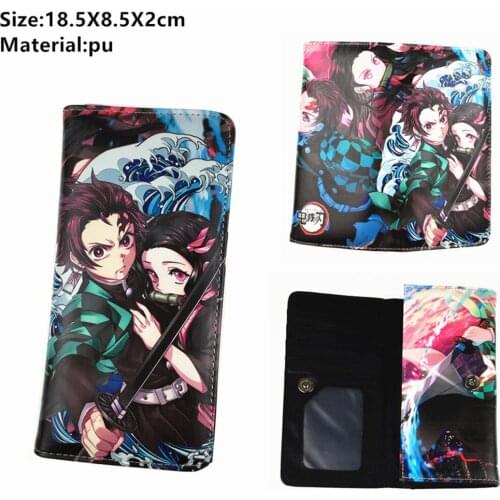 Anime Demon Slayer Leather Wallet Button Kimetsu No Yaiba Kamado Tanjirou Card Holders PU Purse Boys Girls Coin Money Bag Otaku