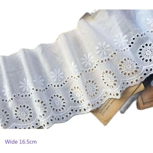 16.5cm Wide HOT Cotton Embroidered White flower lace fabric dubai sewing DIY trim applique Ribbon collar wedding guipure decor