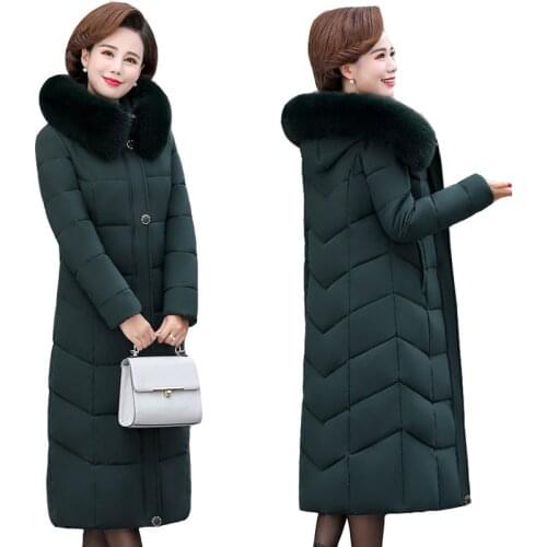 2020 New Winter Jacket Women Long Parkas Fur Collar Hooded Down Cotton Jacket Warm Thicken Cotton Padded Outwear Plus Size 5XL